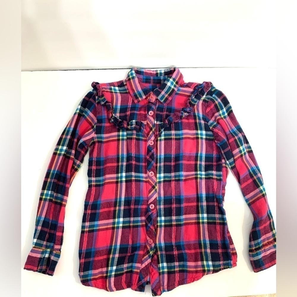 Girls Wonder Nation Pink Button Down Plaid Flannel Shirt Sz XS (4-5) Cowgirl